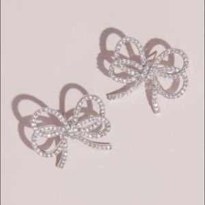 Delicate Double Strand Crystal Bow Stud Earrings